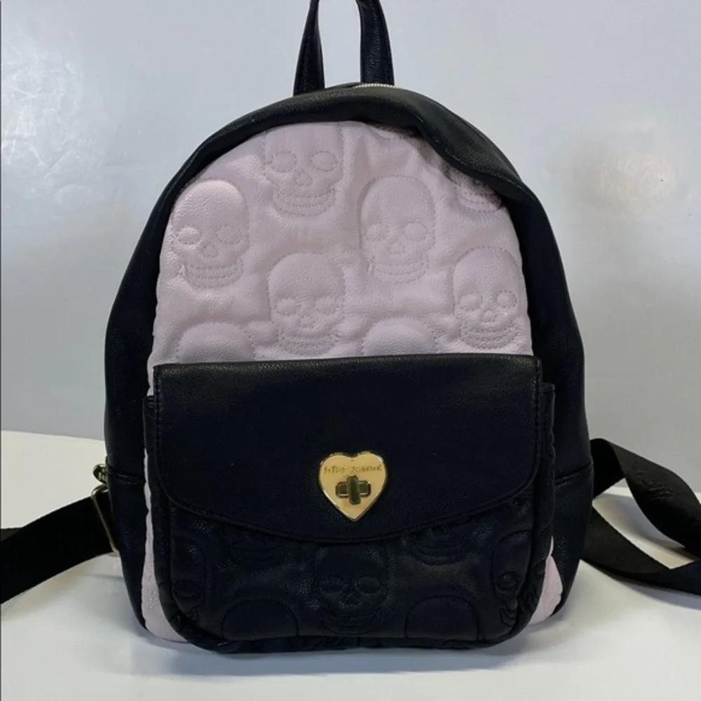 Betsey Johnson Skull Mini Backpack Black Pink Quilted Hoth Bag